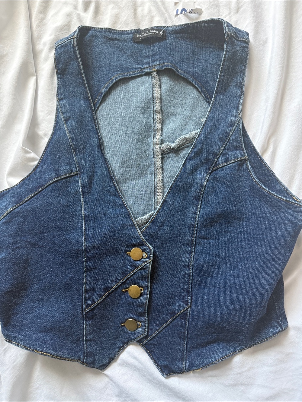 Denim Button-Front Vest in Dark Blue